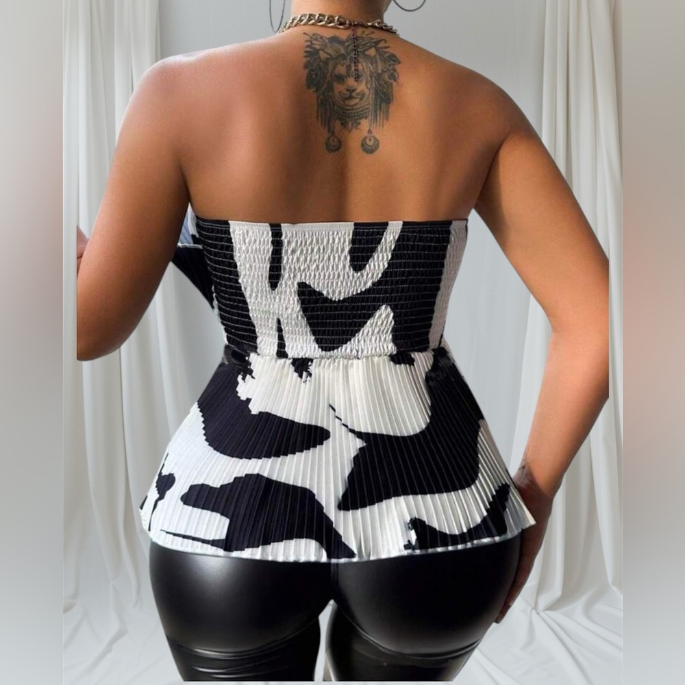 Ruffle bustier top Pleated strapless corset tube black 2 peplum Easter spring XS - Picture 3 of 4